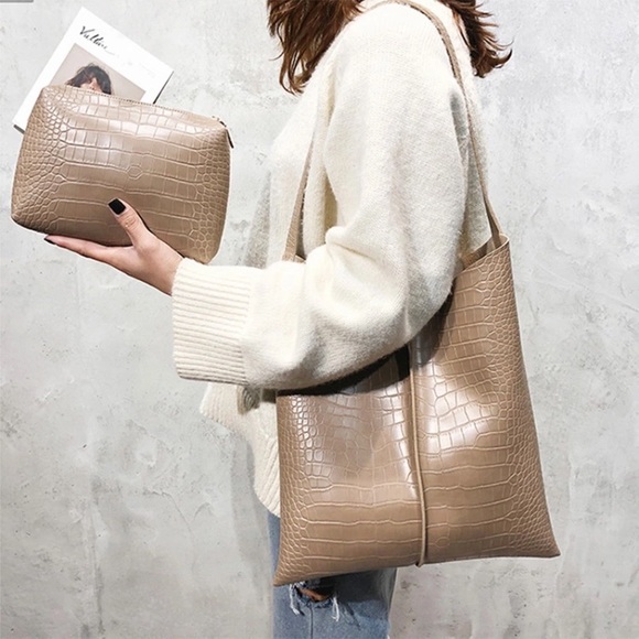 Handbags - New!! Crocodile Tote and Cutch Combo in Taupe